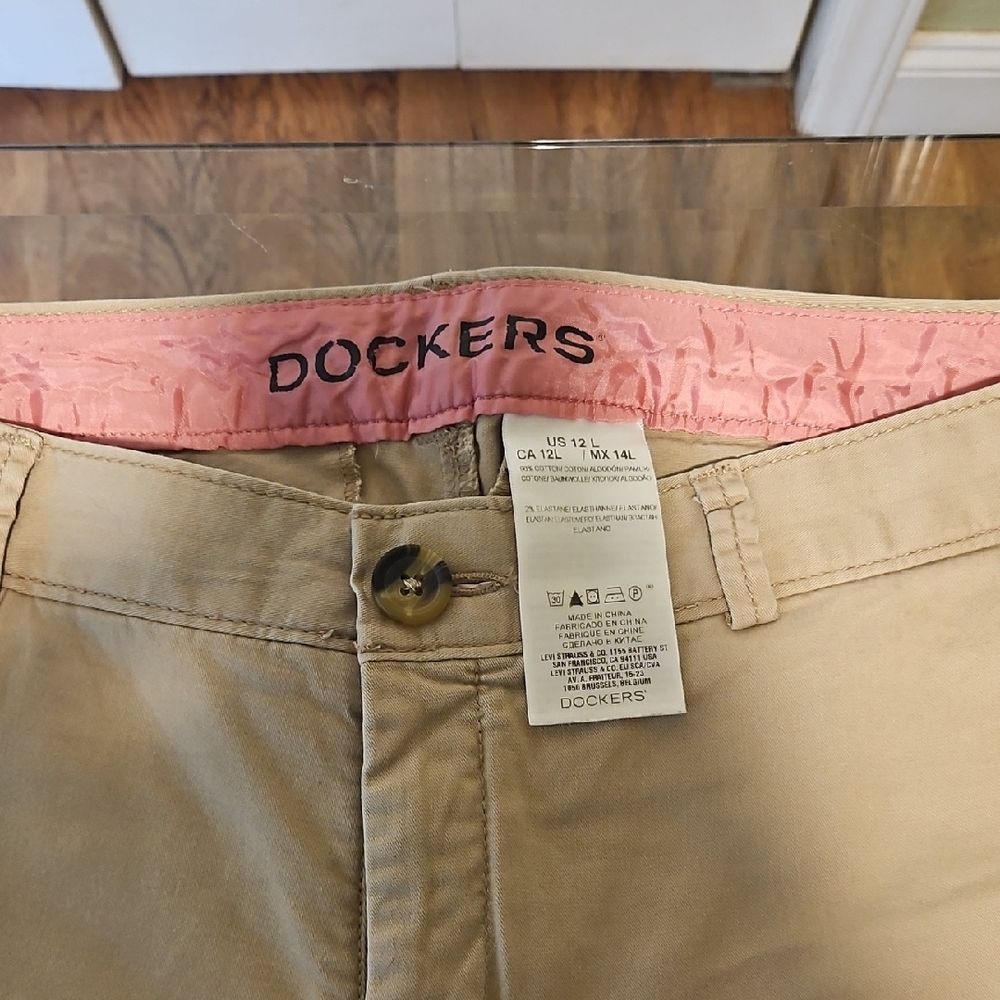 12 Long Dockers Khaki Trousers with Pink Lining
